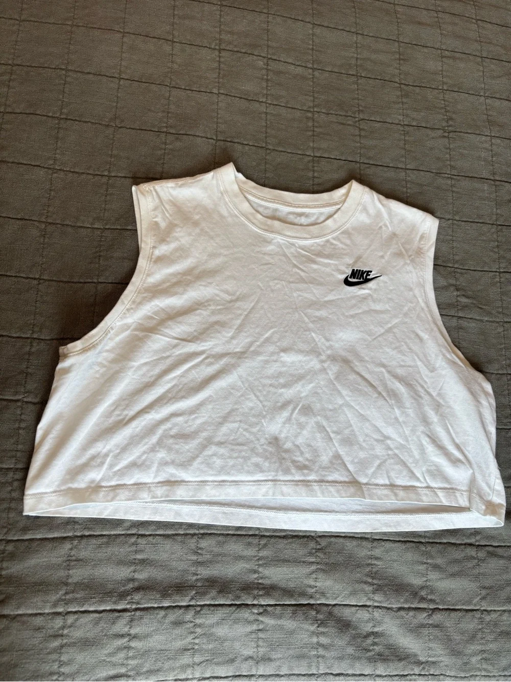 Nike White Cropped Sleeveless Tank with Black Logo